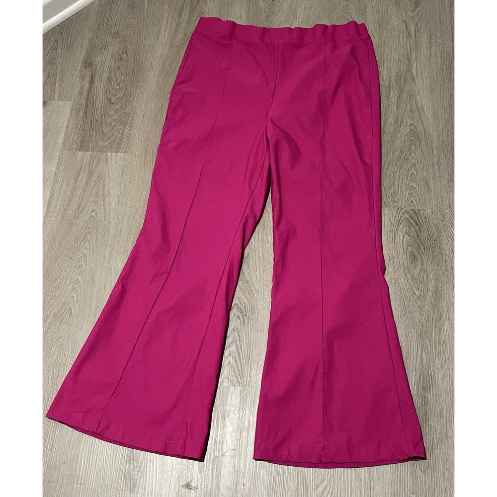 GeeGee Dress Pants Women's 3XL Pink Wide Leg Elastic Waist Stretch Pull On